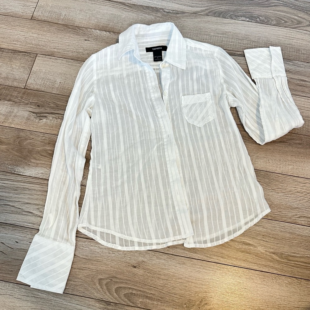 Express Sheer White Striped Shirt